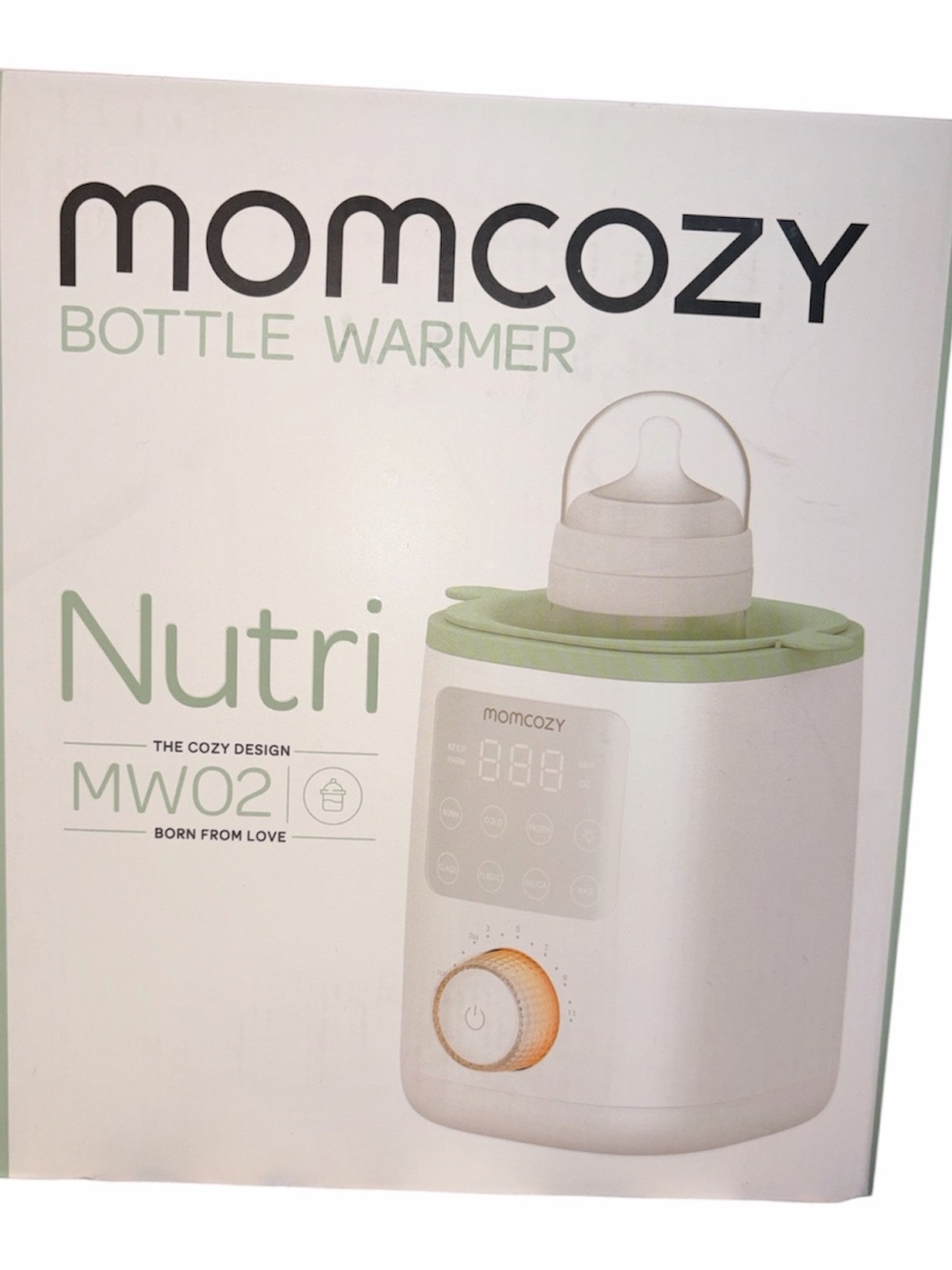momcozy Nutri MW02 Bottle Warmer in White with Sage Green Accent SEALED NEW